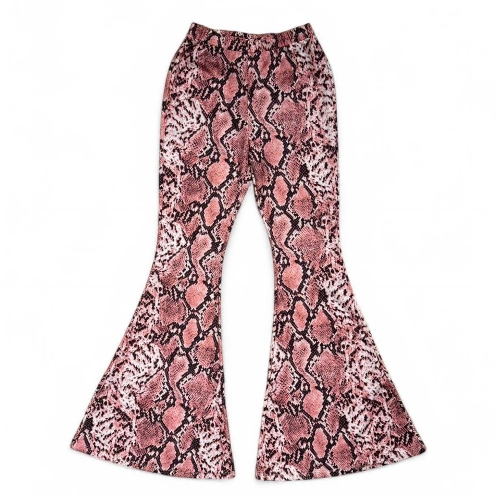 Oh Polly Pink Snakeskin Bell Bottom Flare Pants Retro Disco Bottoms 70s Style